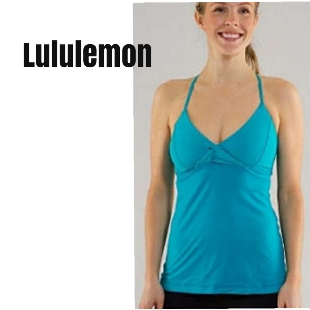 Lululemon Pranayama Surge Aqua Blue Racerback Active Tank-Top Twist Front Sz 6